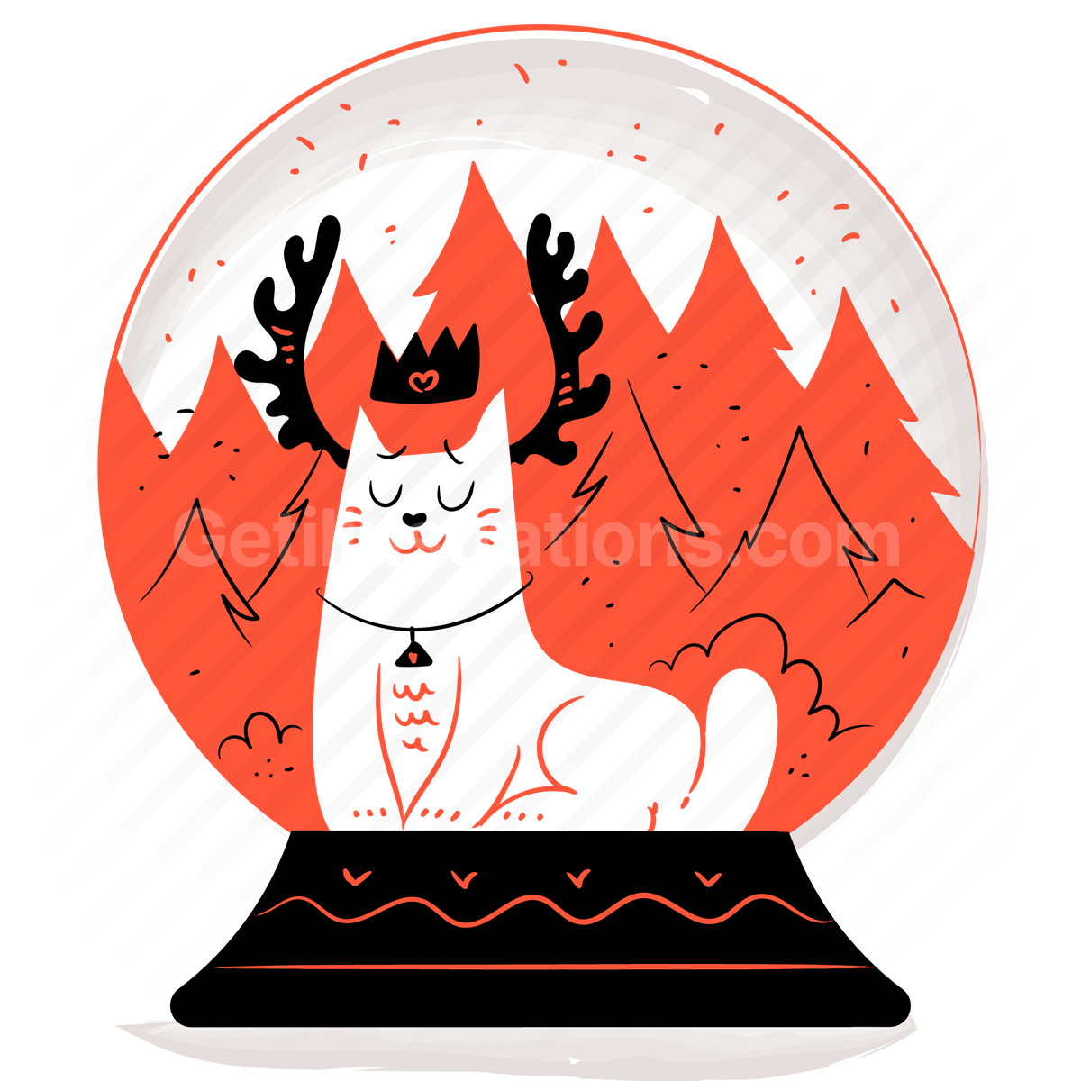 snowglobe, decoration, winter, christmas, cat, feline, antlers, trees, snow